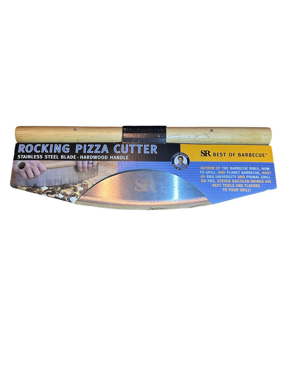 SR Rocking Pizza Cutter with Hardwood Handle - Natural Wood & Stainless